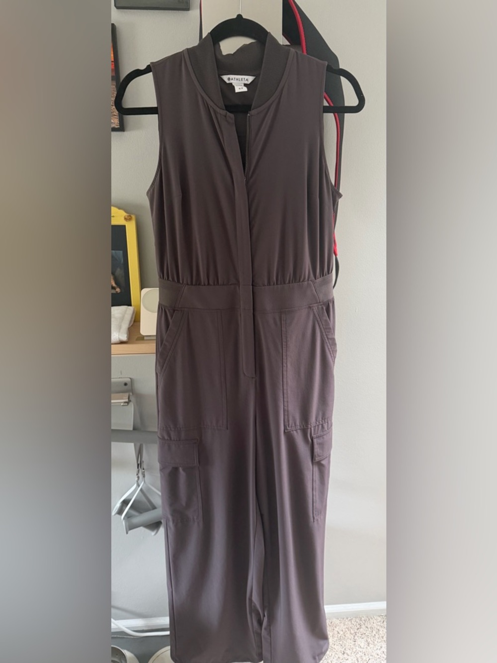 Athleta Sleeveless Zip Front Jumpsuit in Taupe